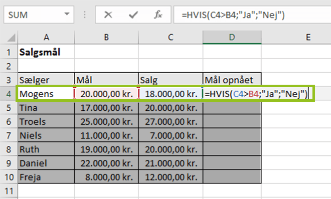 Excel hvis funktion