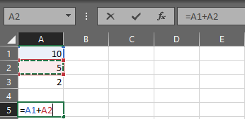 Tilføjelse af cellereference "+A2" i formel.