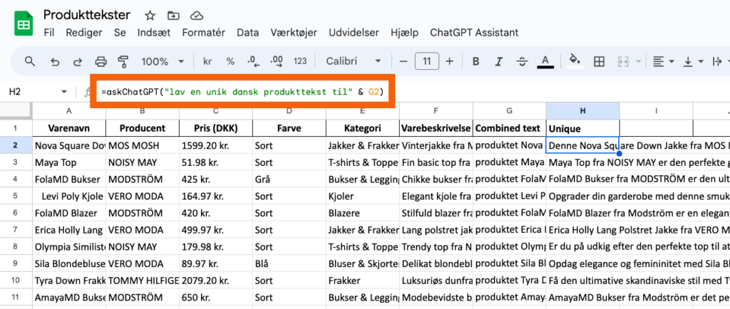 Skriv dit Prompt og anvend OpenAI i Google Sheets