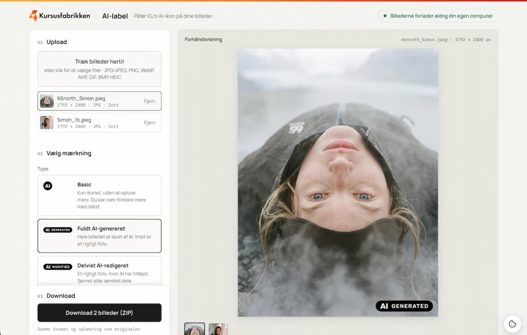 AI label af billeder. Skærmbillede af et AI billede i et label system